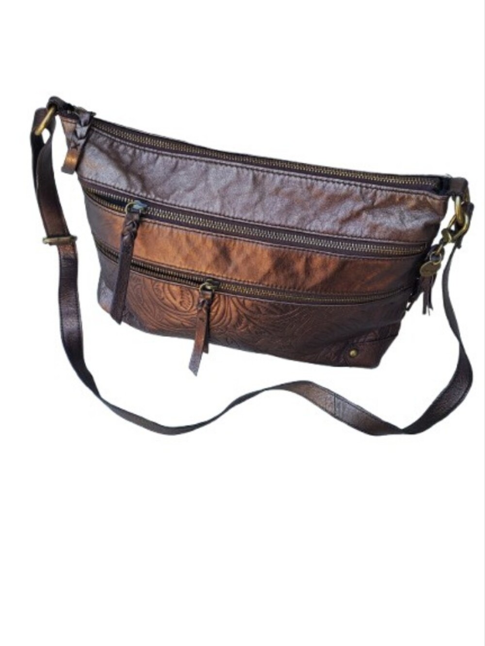 The Sak Bronze Floral Embossed Leather Crossbody Bag